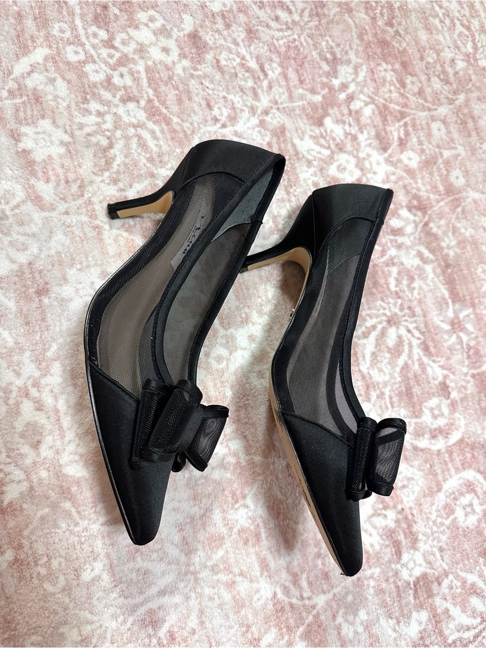 Nina 🖤 Satin & Sheer Bow Pointed Heels - Picture 4 of 10